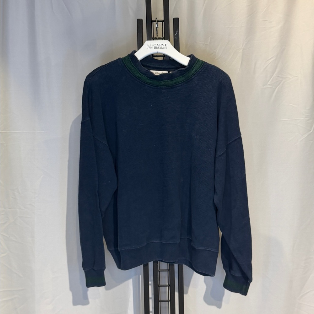 Claiborne Dark Blue Crewneck with‎ Green Trim